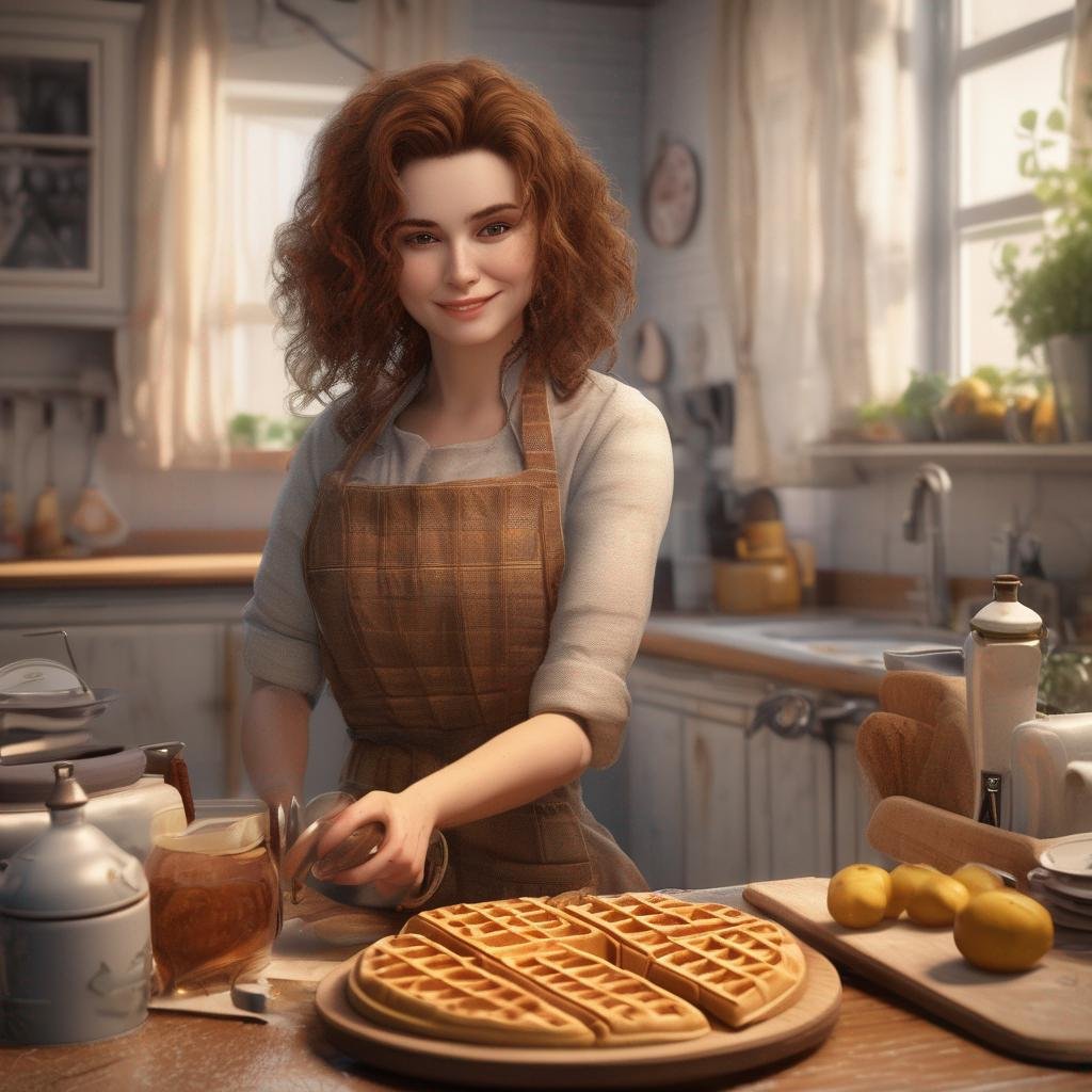 Seduce Belgian woman, waffle cooking, cozy kitchen, warm lighting.jpg