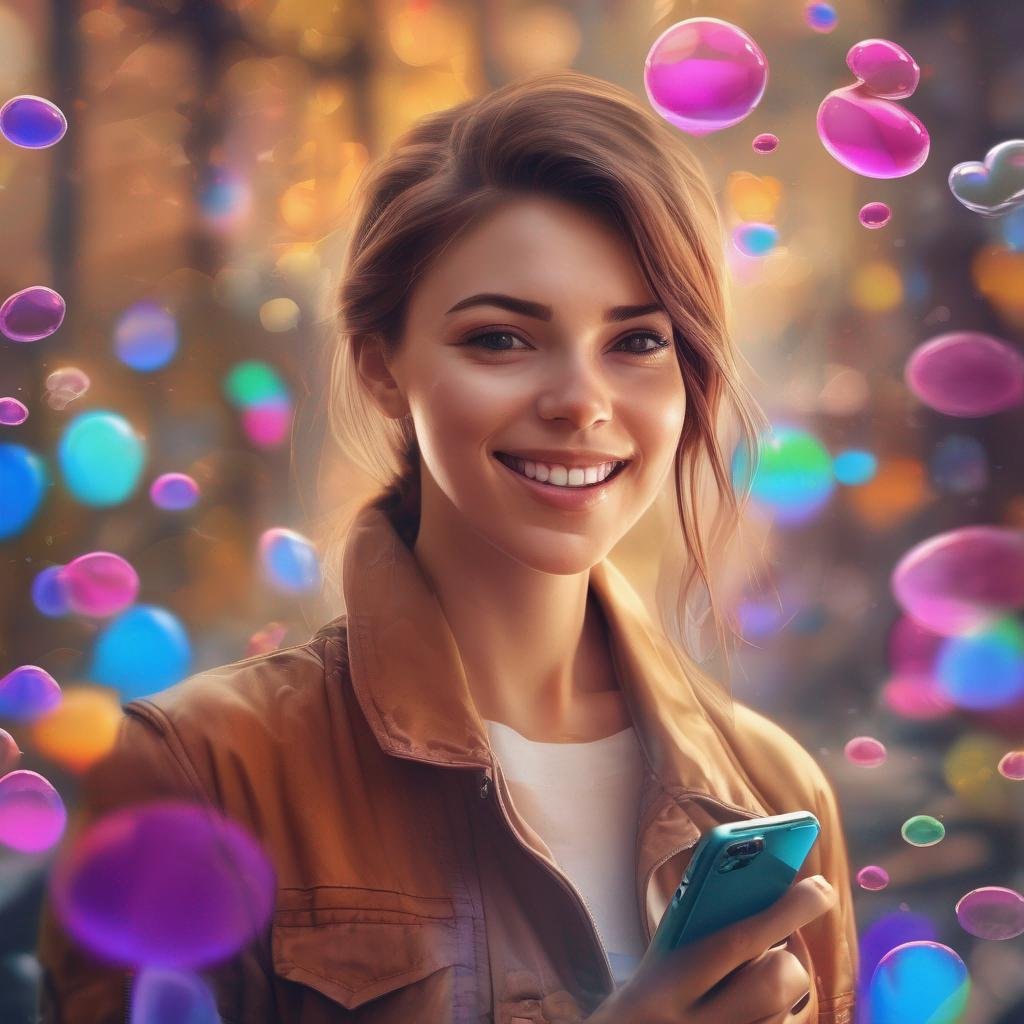 First-message-on-dating-app  Portrait-person-smartphone-conversation-text-message-dating-app-tips-tricks-message-bubbles-vibrant-background-soft-natural-light-cheerful-expression.jpg