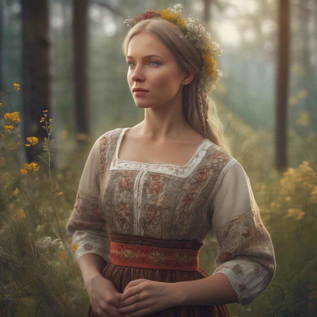 Seduce Latvian woman traditional dress forest nature wildflowers.jpg