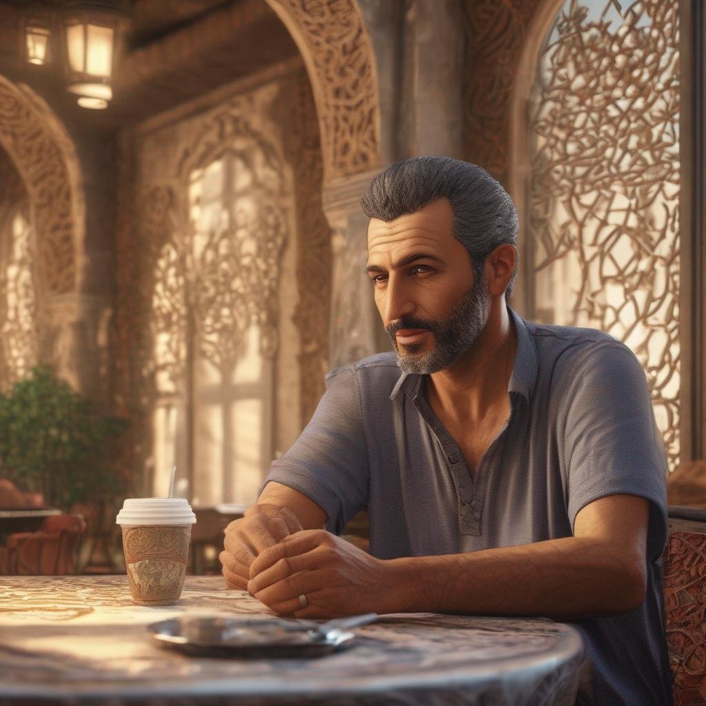 Lebanese man at cafe table conversing in Arabic.jpg