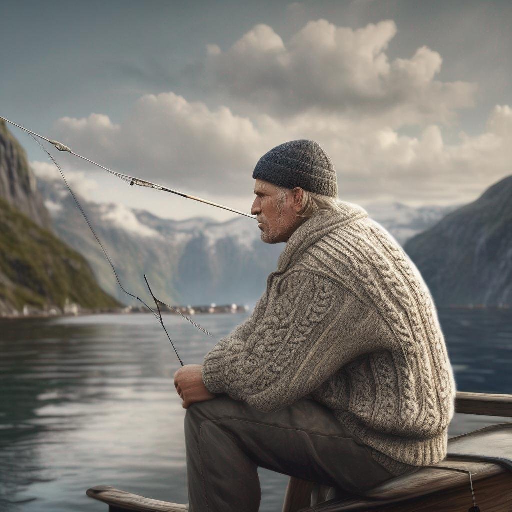 Seduce Norwegian man fjord backdrop traditional knit sweater fishing boat.jpg