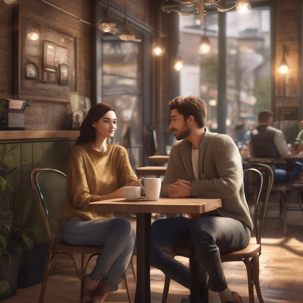 Safety tips for online dating: Couple in cozy cafe with subtle surveillance camera.jpg