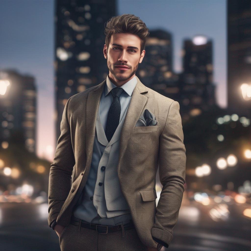 Stylish man with confident pose in cityscape at night.jpg