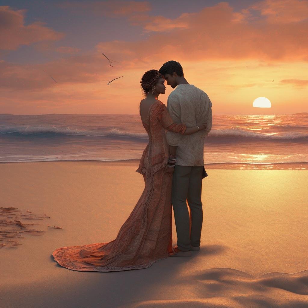 Philippine man and woman in traditional attire enjoying romantic sunset on the beach.jpg