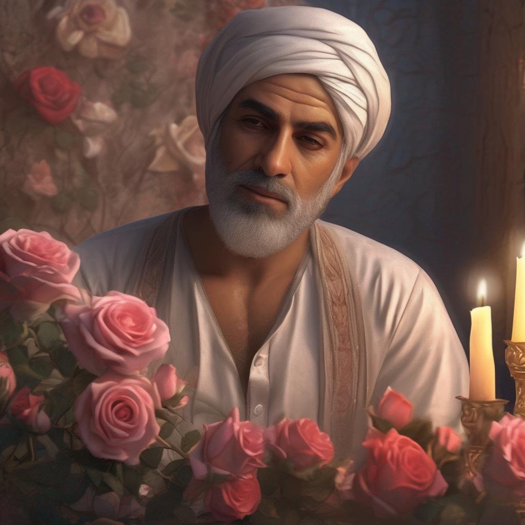 Seductive Iranian man in romantic setting with roses and soft lighting.jpg