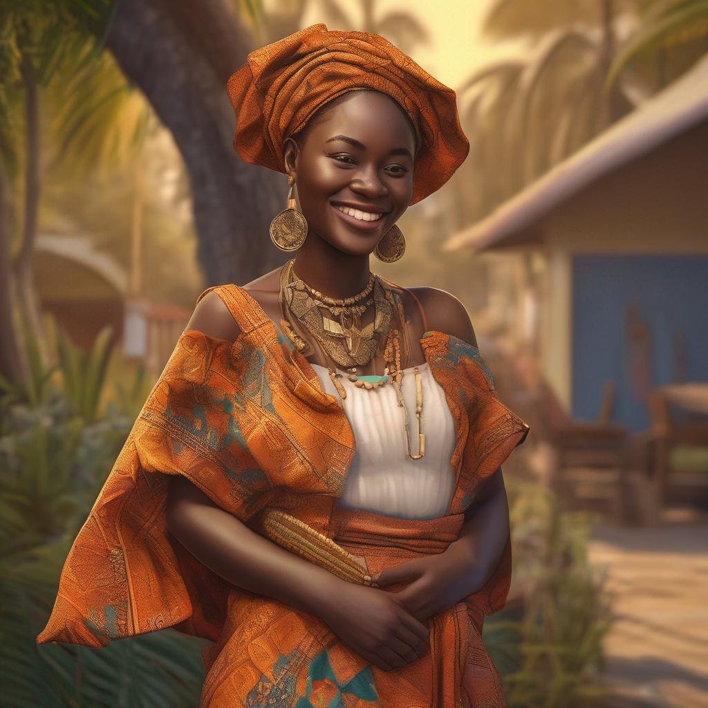 young Ivorian woman in traditional clothing at sunset.jpg