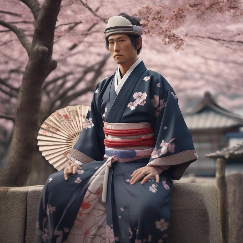 japanese man, traditional clothing, sakura tree, traditional fan, serene expression, how to attract a Japanese man, dating tips, Japanese culture.jpg