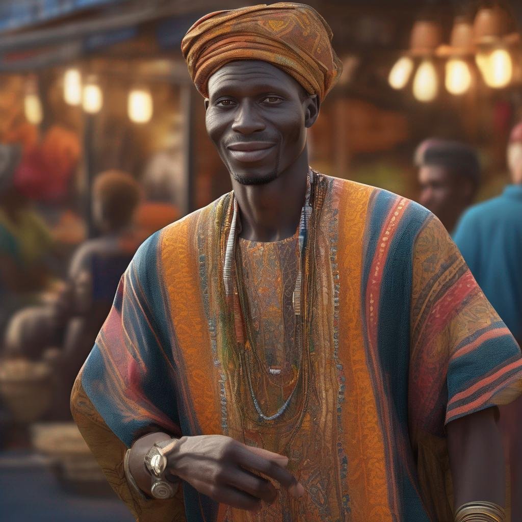 Seductive Senegalese man in traditional clothing at a vibrant market.jpg