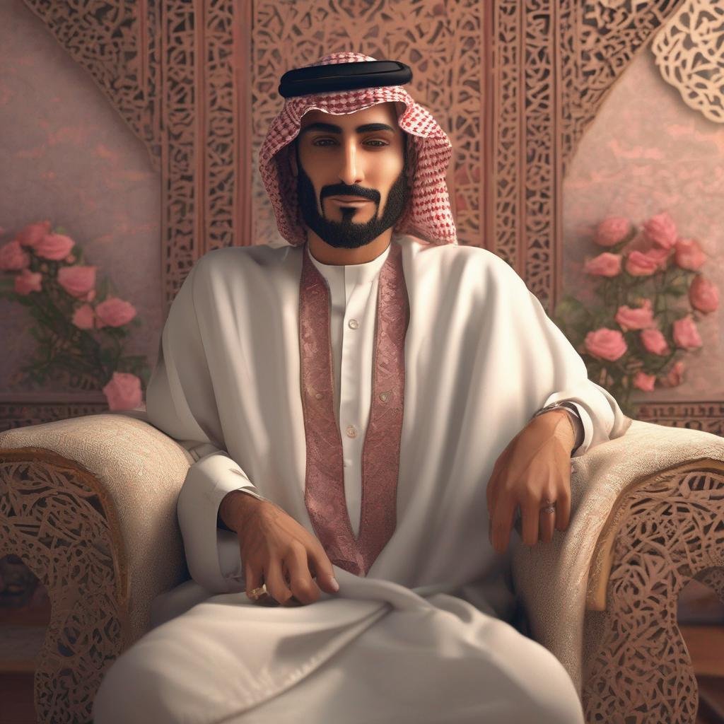 How to attract a Saudi man: Arabian man in traditional Saudi clothing making a love gesture with warm, inviting atmosphere, soft lighting, intricate patterns, and subtle hint of roses.jpg