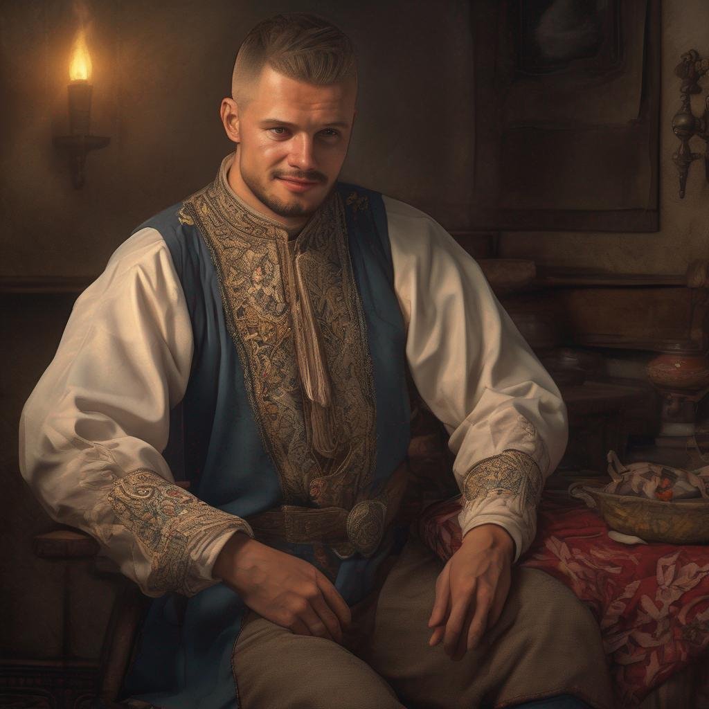 Slovak man in traditional attire in a warm, intimate setting.jpg